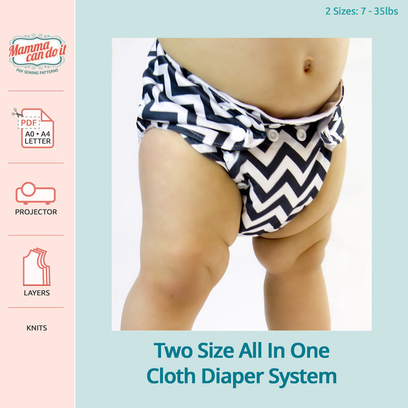 All In One Cloth Diaper Sewing Pattern | 2 Size