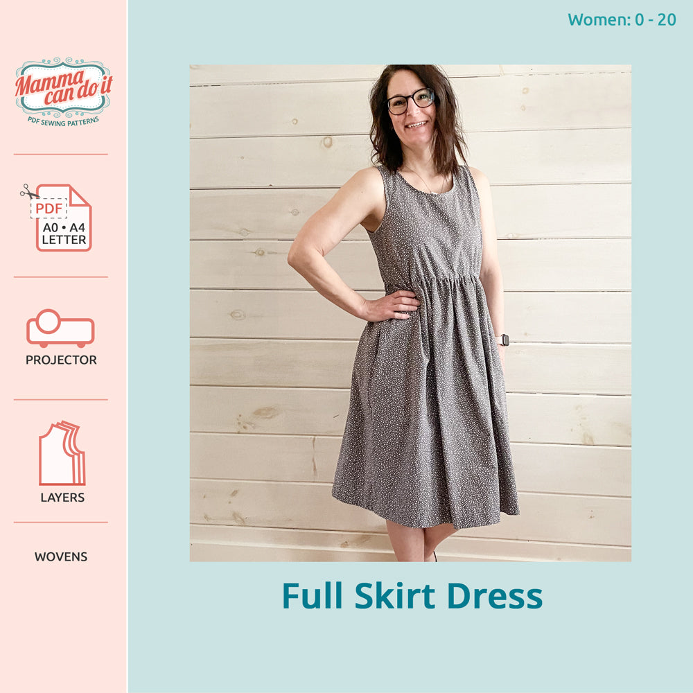 Ladies Dress Sewing Pattern, Full Skirt